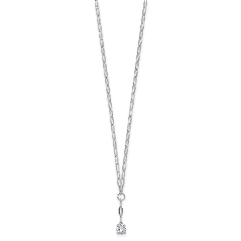 Sterling Silver Cheryl M Rhodium-Plated CZ Paperclip Link Lariat Necklace