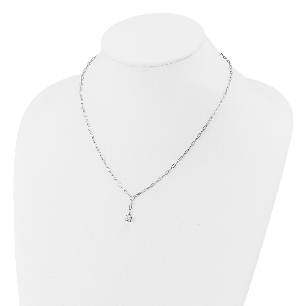 Sterling Silver Cheryl M Rhodium-Plated CZ Paperclip Link Lariat Necklace
