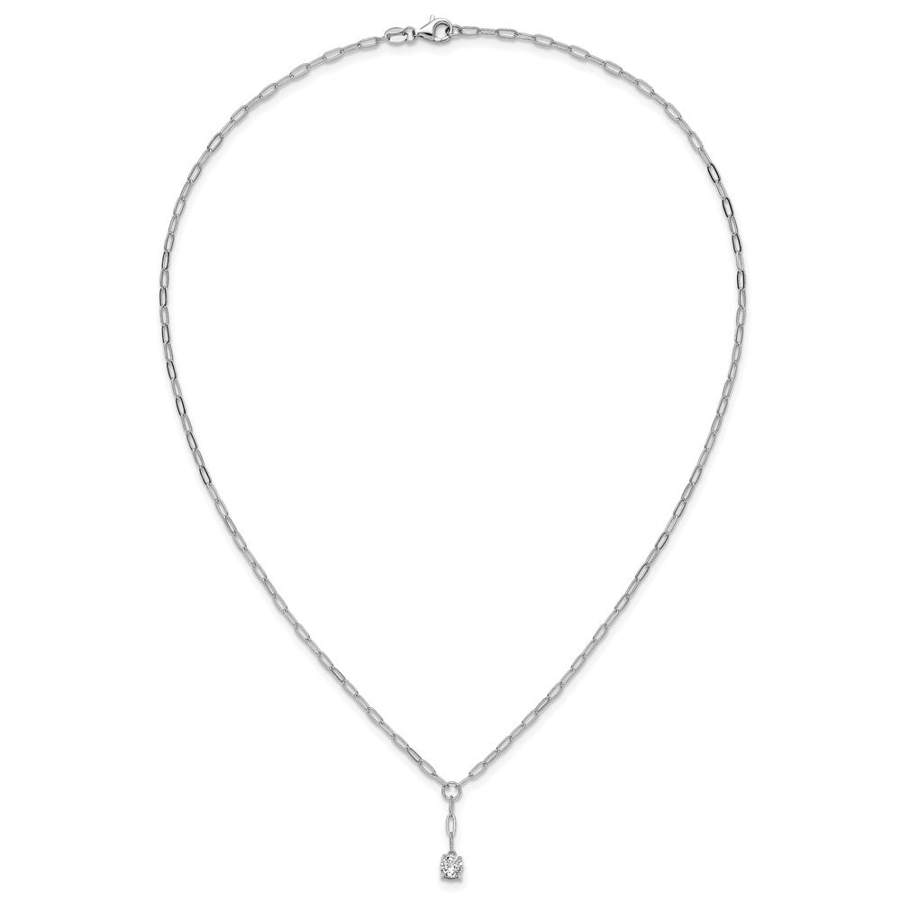 Sterling Silver Cheryl M Rhodium-Plated CZ Paperclip Link Lariat Necklace