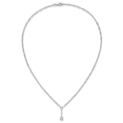 Sterling Silver Cheryl M Rhodium-Plated CZ Paperclip Link Lariat Necklace