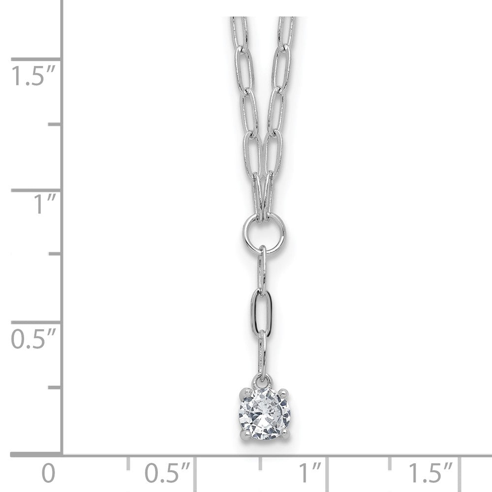 Sterling Silver Cheryl M Rhodium-Plated CZ Paperclip Link Lariat Necklace
