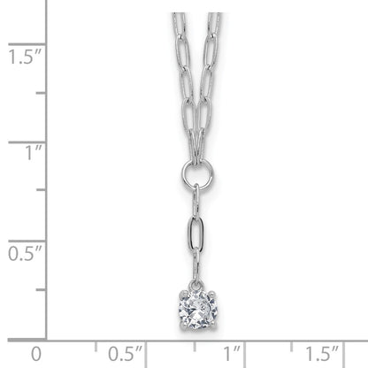 Sterling Silver Cheryl M Rhodium-Plated CZ Paperclip Link Lariat Necklace