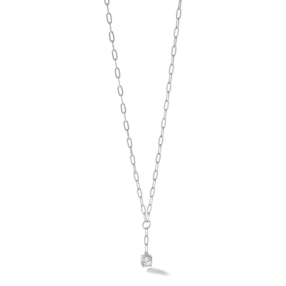 Sterling Silver Cheryl M Rhodium-Plated CZ Paperclip Link Lariat Necklace