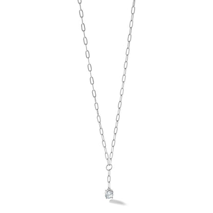 Sterling Silver Cheryl M Rhodium-Plated CZ Paperclip Link Lariat Necklace