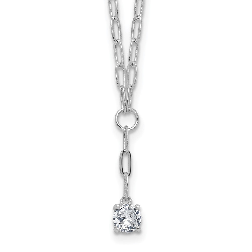 Sterling Silver Cheryl M Rhodium-Plated CZ Paperclip Link Lariat Necklace