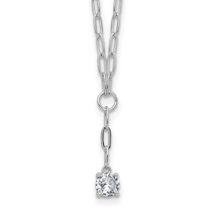 Sterling Silver Cheryl M Rhodium-Plated CZ Paperclip Link Lariat Necklace