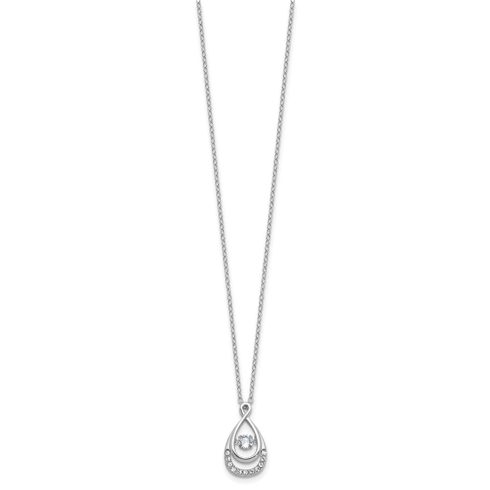 Sterling Silver Cheryl M Rhodium Plated Polished Vibrant CZ Teardrop Necklace