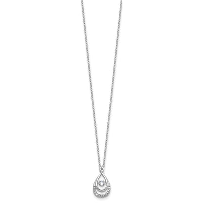 Sterling Silver Cheryl M Rhodium Plated Polished Vibrant CZ Teardrop Necklace