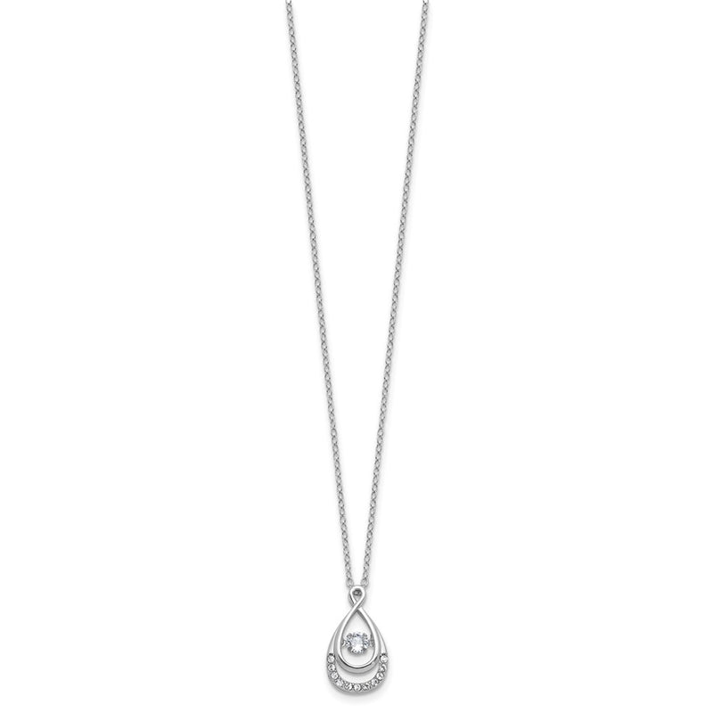 Sterling Silver Cheryl M Rhodium Plated Polished Vibrant CZ Teardrop Necklace