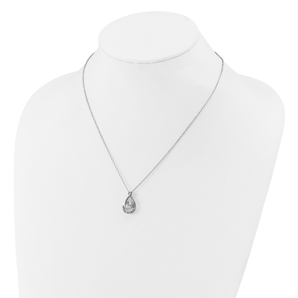Sterling Silver Cheryl M Rhodium Plated Polished Vibrant CZ Teardrop Necklace