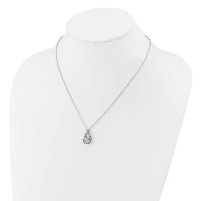 Sterling Silver Cheryl M Rhodium Plated Polished Vibrant CZ Teardrop Necklace