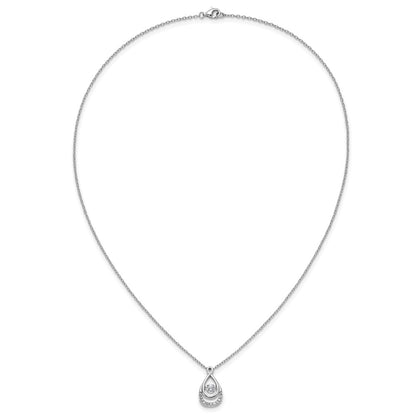 Sterling Silver Cheryl M Rhodium Plated Polished Vibrant CZ Teardrop Necklace