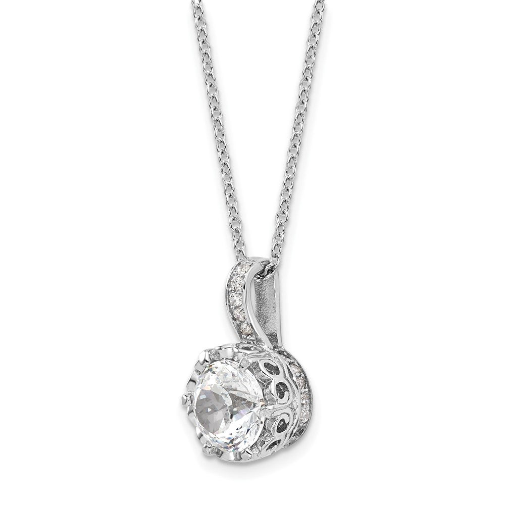 Sterling Silver Cheryl M Rhodium-Plated Brilliant-Cut And 100 Facet Cz 18 Inch Necklace