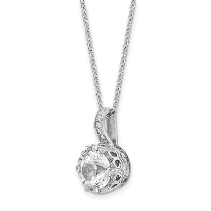Sterling Silver Cheryl M Rhodium-Plated Brilliant-Cut And 100 Facet Cz 18 Inch Necklace