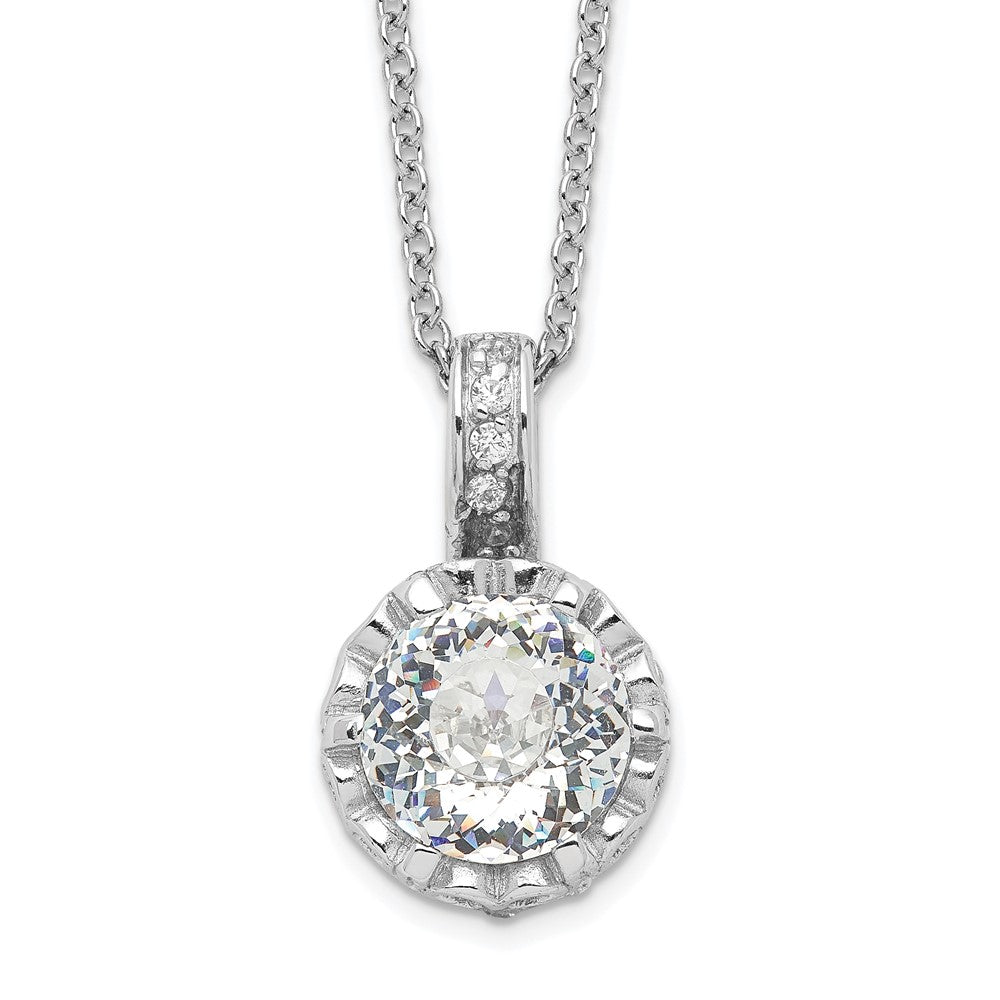 Sterling Silver Cheryl M Rhodium-Plated Brilliant-Cut And 100 Facet Cz 18 Inch Necklace