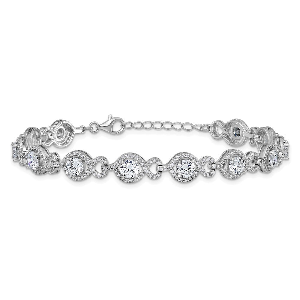 Sterling Silver Cheryl M Rhodium-Plated Fancy CZ w/1 in Ext. Bracelet