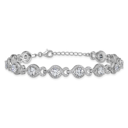 Sterling Silver Cheryl M Rhodium-Plated Fancy CZ w/1 in Ext. Bracelet