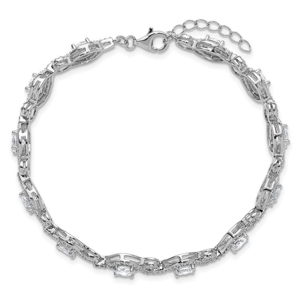 Sterling Silver Cheryl M Rhodium-Plated Fancy CZ w/1 in Ext. Bracelet