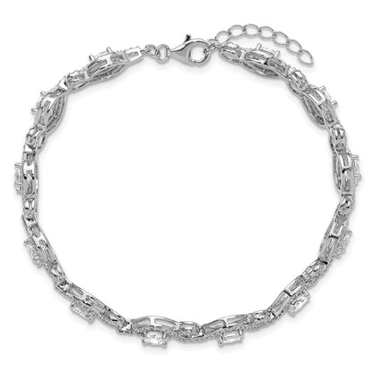 Sterling Silver Cheryl M Rhodium-Plated Fancy CZ w/1 in Ext. Bracelet