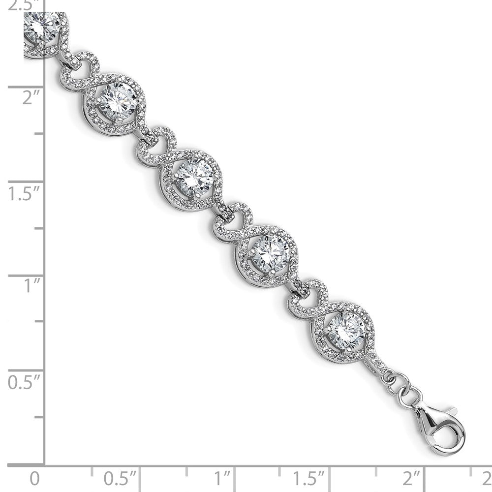 Sterling Silver Cheryl M Rhodium-Plated Fancy CZ w/1 in Ext. Bracelet