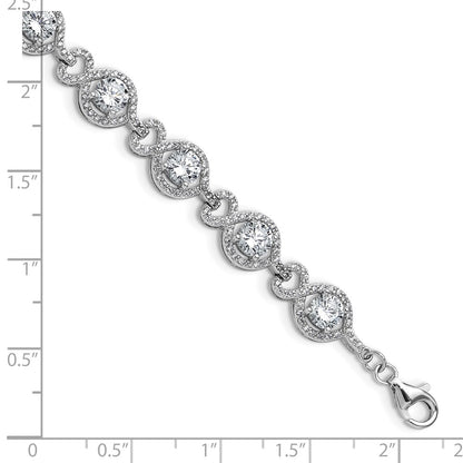 Sterling Silver Cheryl M Rhodium-Plated Fancy CZ w/1 in Ext. Bracelet