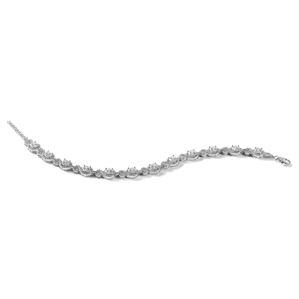 Sterling Silver Cheryl M Rhodium-Plated Fancy CZ w/1 in Ext. Bracelet