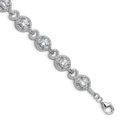 Sterling Silver Cheryl M Rhodium-Plated Fancy CZ w/1 in Ext. Bracelet