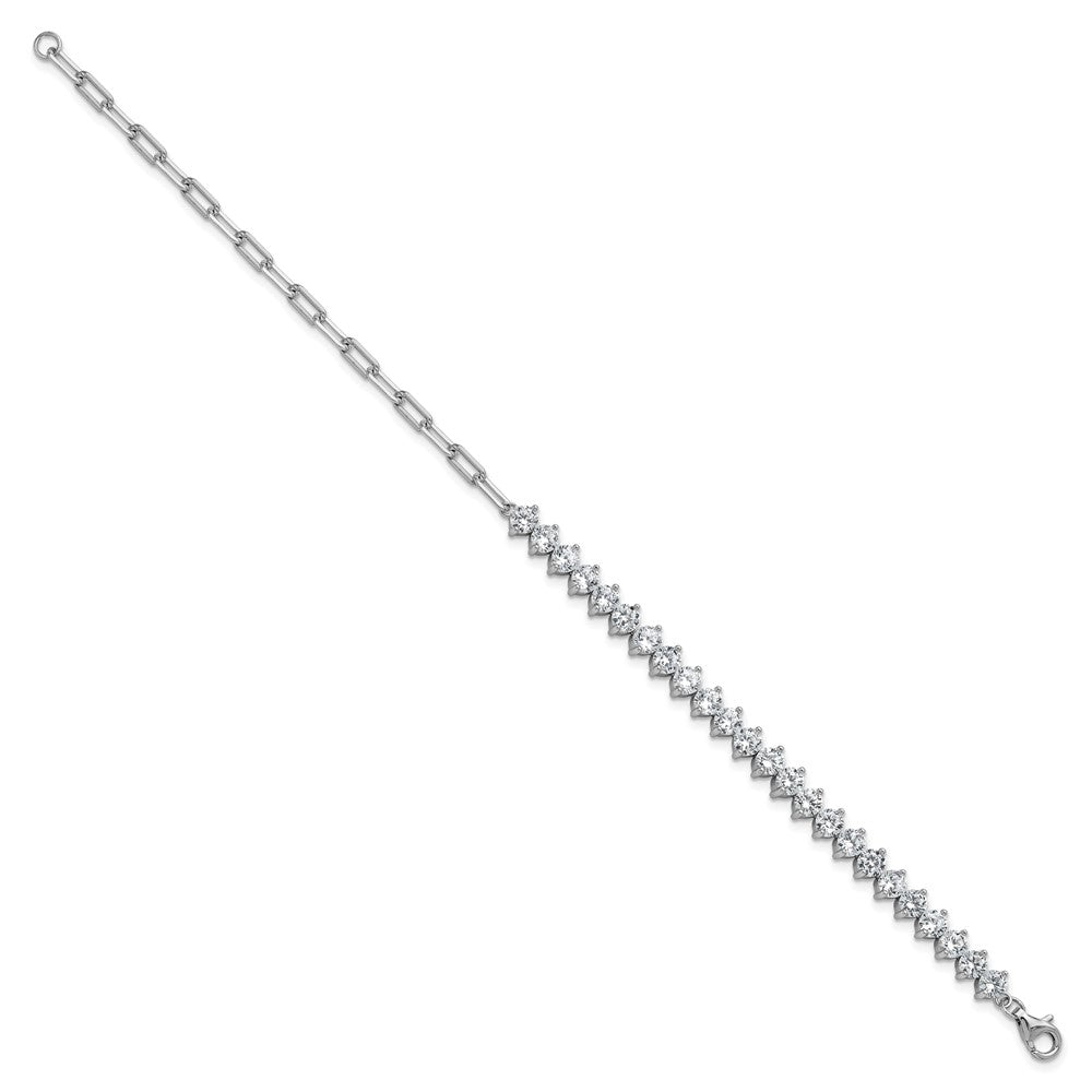 Sterling Silver Cheryl M Rhodium Plated Fancy CZ & Paperclip Link Bracelet