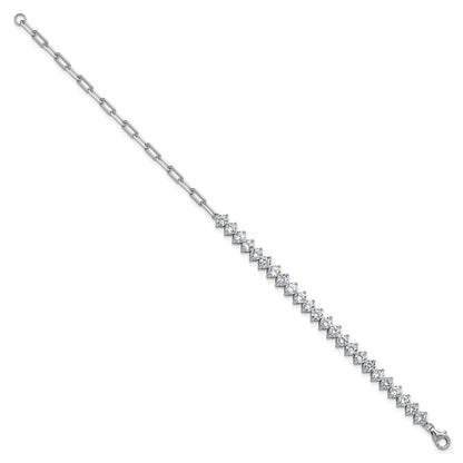 Sterling Silver Cheryl M Rhodium Plated Fancy CZ & Paperclip Link Bracelet