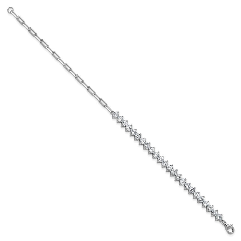 Sterling Silver Cheryl M Rhodium Plated Fancy CZ & Paperclip Link Bracelet