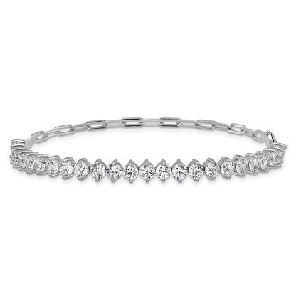 Sterling Silver Cheryl M Rhodium Plated Fancy CZ & Paperclip Link Bracelet