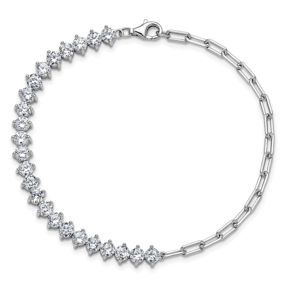Sterling Silver Cheryl M Rhodium Plated Fancy CZ & Paperclip Link Bracelet