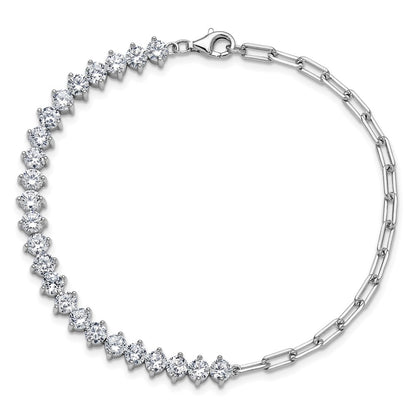 Sterling Silver Cheryl M Rhodium Plated Fancy CZ & Paperclip Link Bracelet