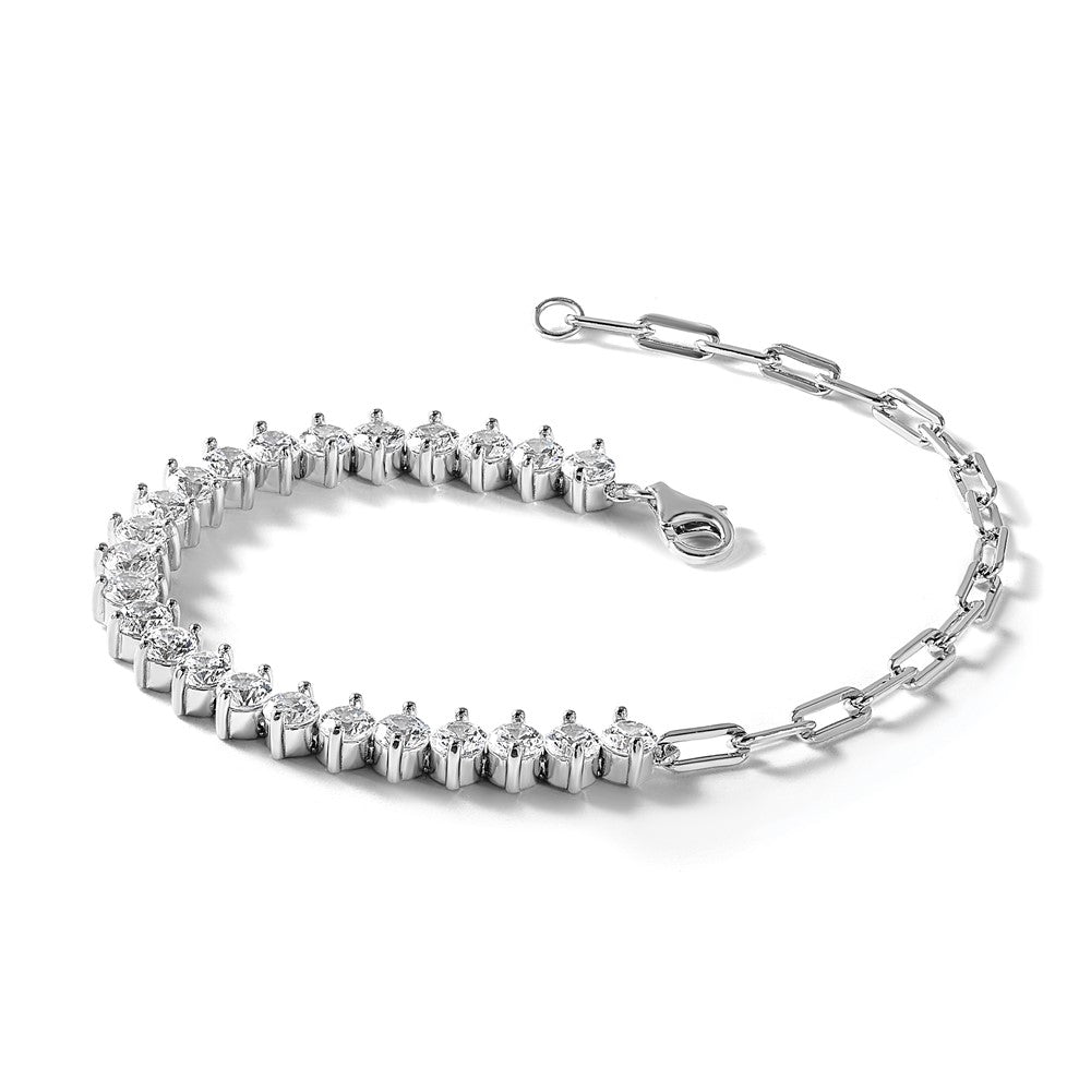 Sterling Silver Cheryl M Rhodium Plated Fancy CZ & Paperclip Link Bracelet
