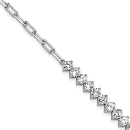 Sterling Silver Cheryl M Rhodium Plated Fancy CZ & Paperclip Link Bracelet