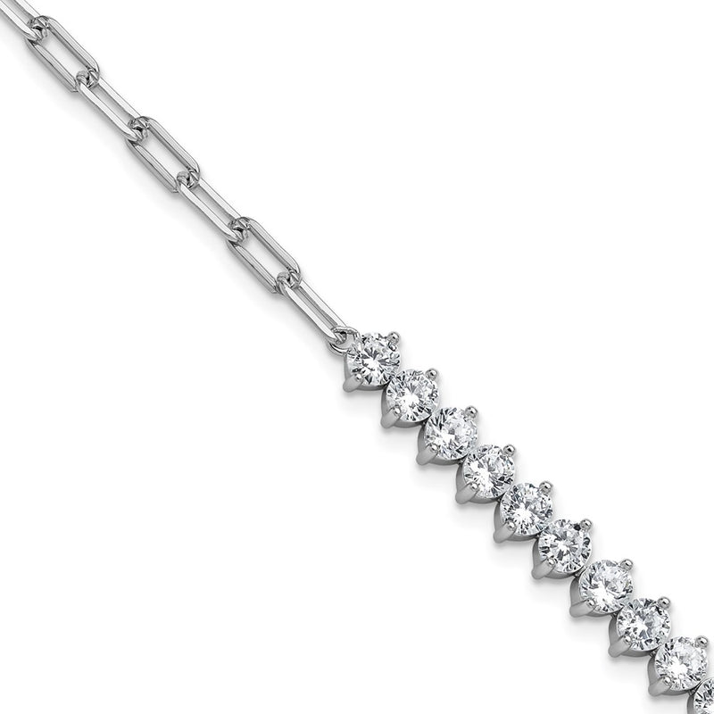 Sterling Silver Cheryl M Rhodium Plated Fancy CZ & Paperclip Link Bracelet
