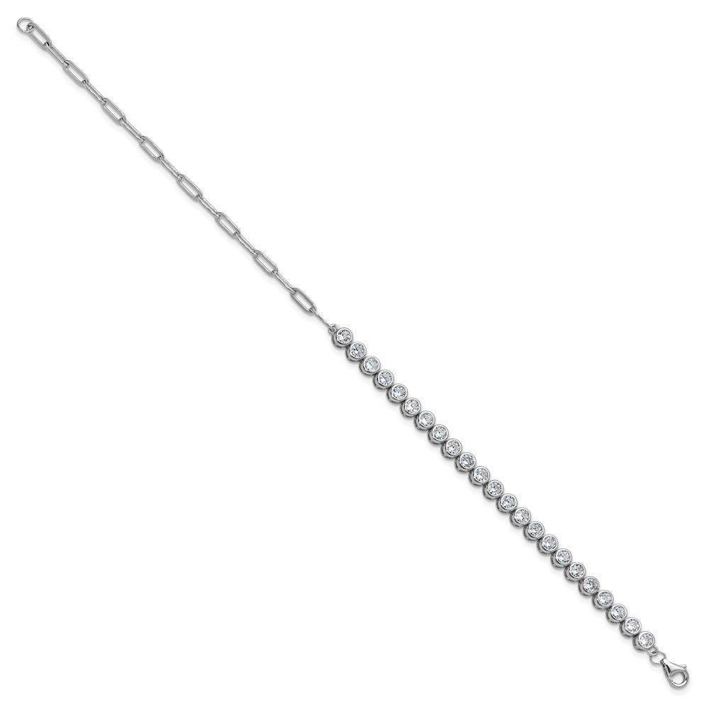 Sterling Silver Cheryl M Rhodium Plated Bezel Set CZ & Paperclip Link Bracelet