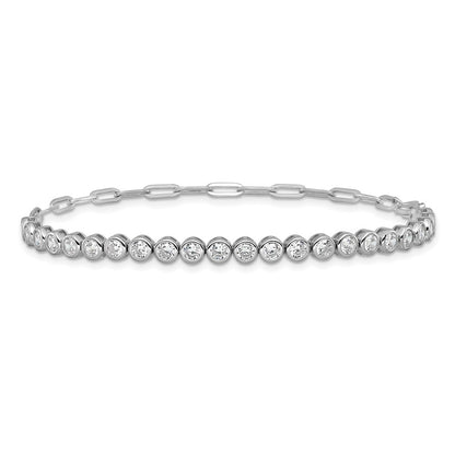 Sterling Silver Cheryl M Rhodium Plated Bezel Set CZ & Paperclip Link Bracelet