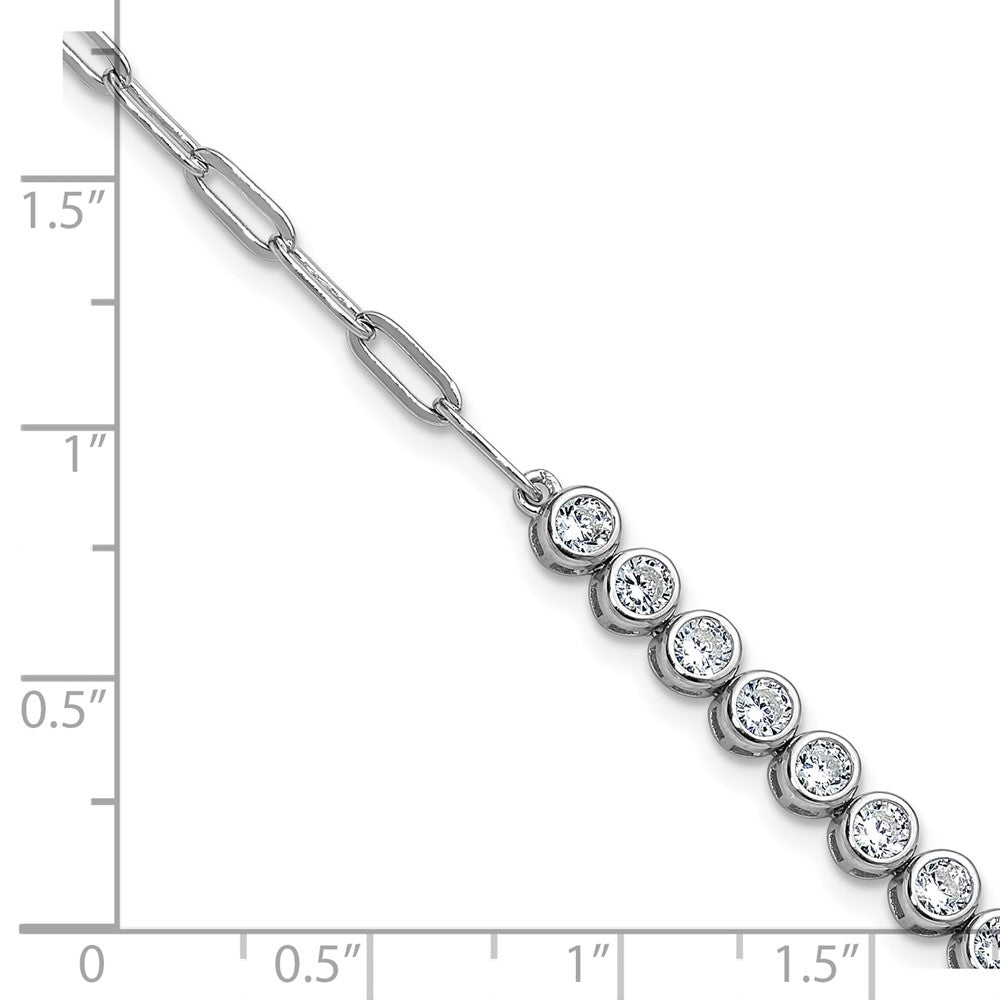 Sterling Silver Cheryl M Rhodium Plated Bezel Set CZ & Paperclip Link Bracelet