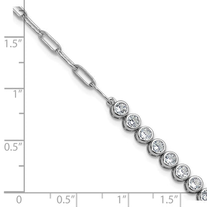 Sterling Silver Cheryl M Rhodium Plated Bezel Set CZ & Paperclip Link Bracelet
