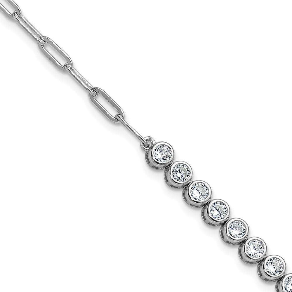 Sterling Silver Cheryl M Rhodium Plated Bezel Set CZ & Paperclip Link Bracelet