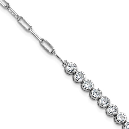 Sterling Silver Cheryl M Rhodium Plated Bezel Set CZ & Paperclip Link Bracelet