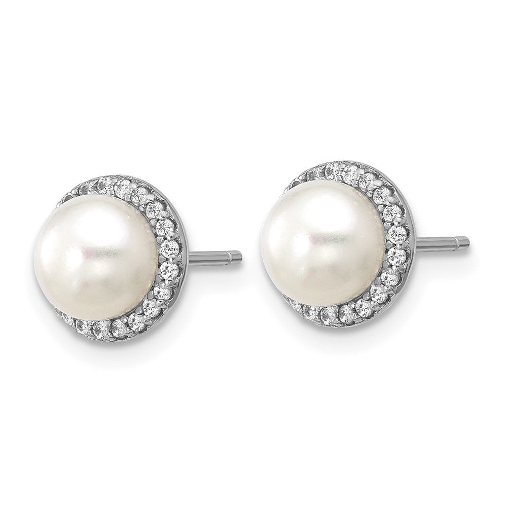 Sterling Silver Cheryl M Rh-Pltd Freshwater Cultured Pearl & CZ Post Earrings