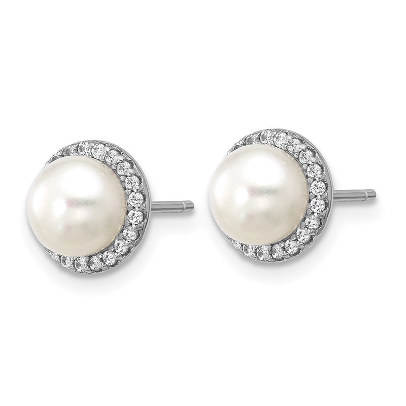 Sterling Silver Cheryl M Rh-Pltd Freshwater Cultured Pearl & CZ Post Earrings