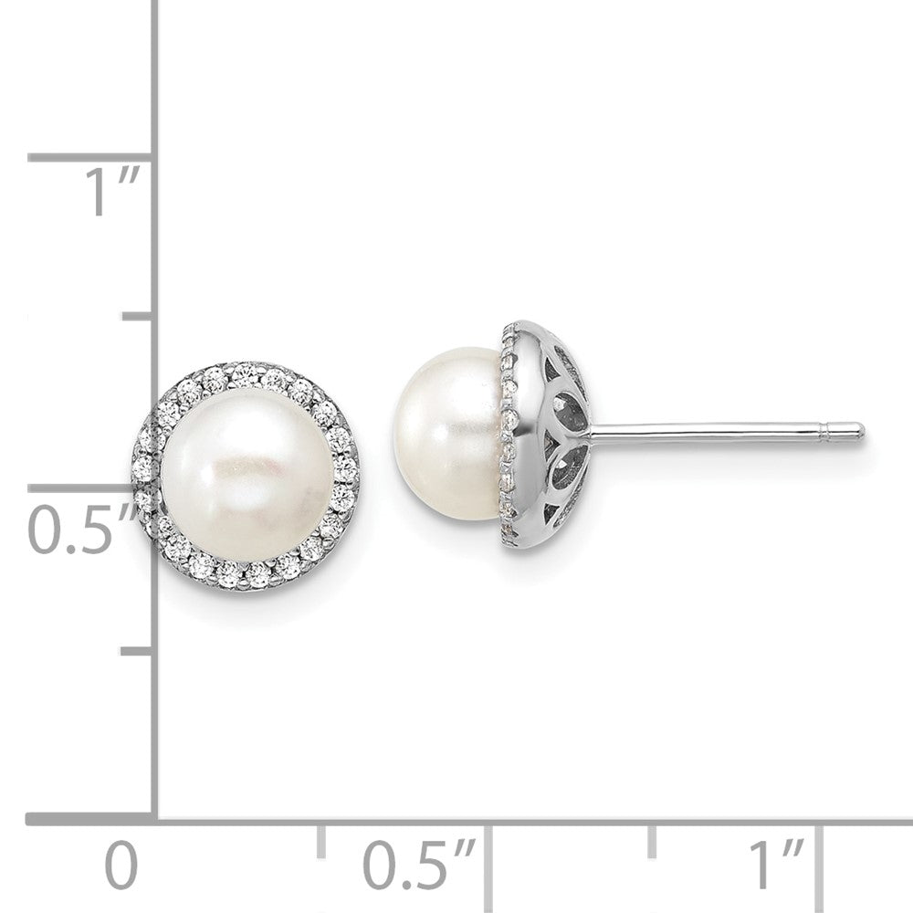 Sterling Silver Cheryl M Rh-Pltd Freshwater Cultured Pearl & CZ Post Earrings