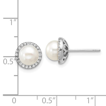 Sterling Silver Cheryl M Rh-Pltd Freshwater Cultured Pearl & CZ Post Earrings