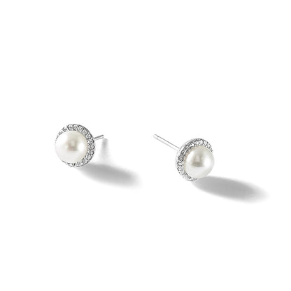 Sterling Silver Cheryl M Rh-Pltd Freshwater Cultured Pearl & CZ Post Earrings