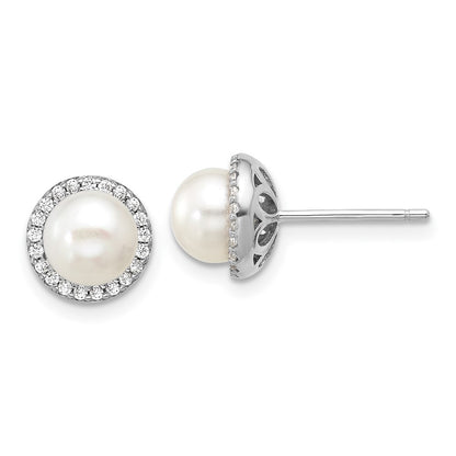 Sterling Silver Cheryl M Rh-Pltd Freshwater Cultured Pearl & CZ Post Earrings