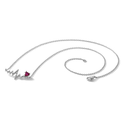 Sterling Silver Cheryl M Rhodium Plated Created Ruby & CZ Heartbeat Necklace