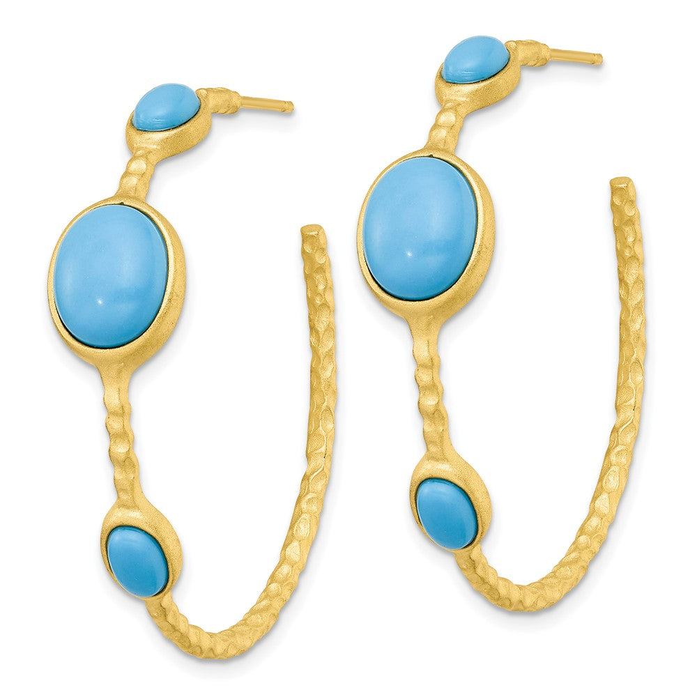 Sterling Silver Cheryl M Gold-Plated Brushed Lab Cr. Turquoise C-Hoop Earrings